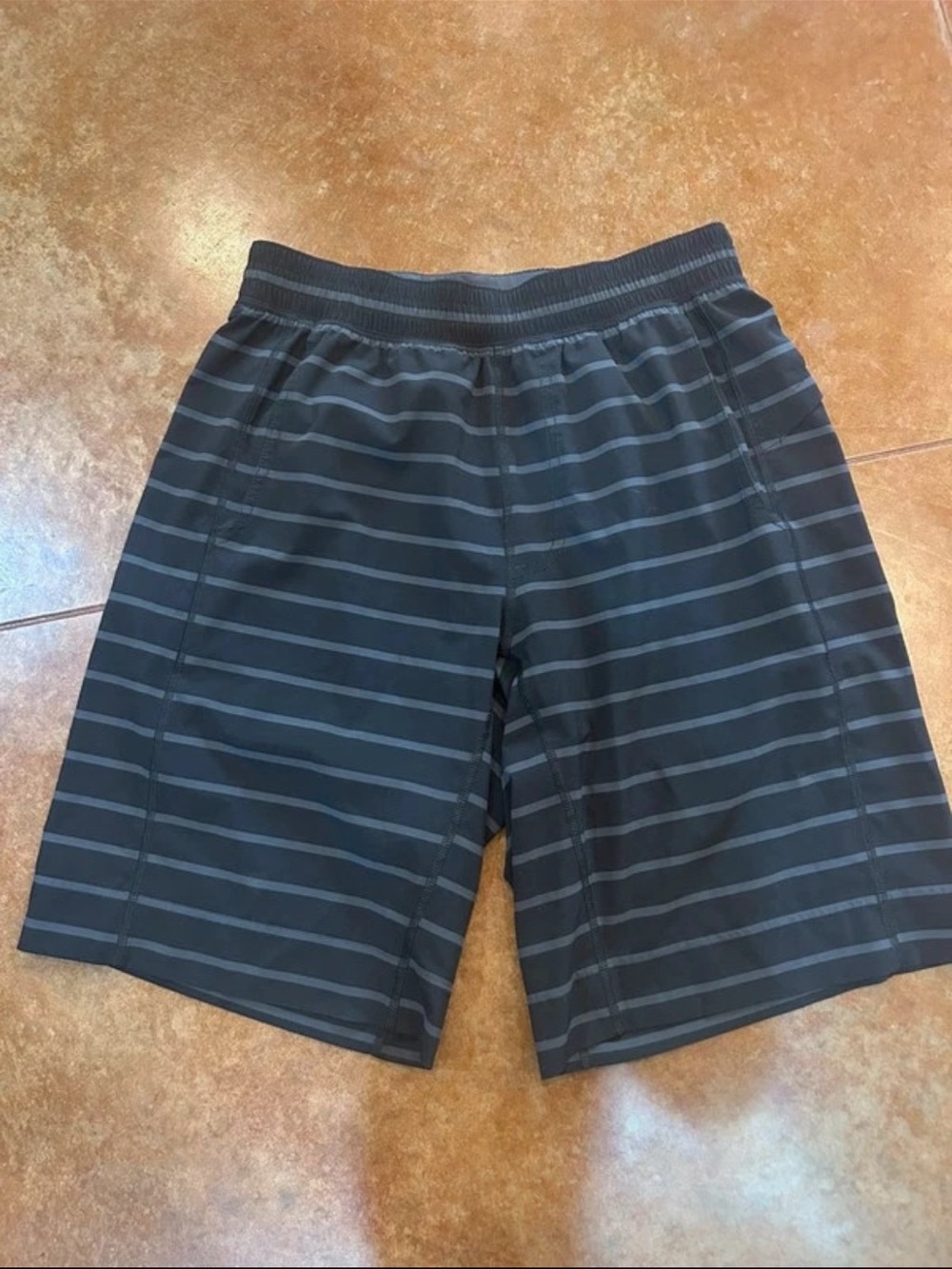 lululemon athletica Black and Charcoal Striped Athletic Shorts